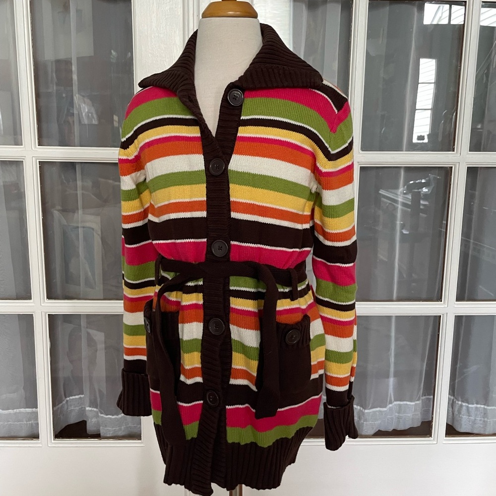 Crazy 8 Girls sz 10 12 NWT striped long sweater fall brown pink orange cardigan